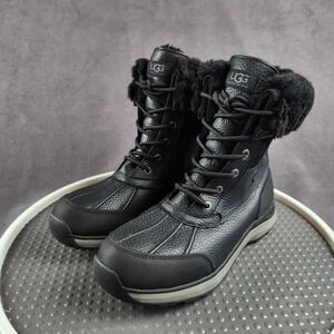 UGG Adirondack III Boots Womens Size 10 Black Leather Fur Waterproof Winter NEW